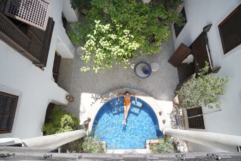 Riad in Morocco versus hotel Image of a swimming pool at a Riad in Morocco